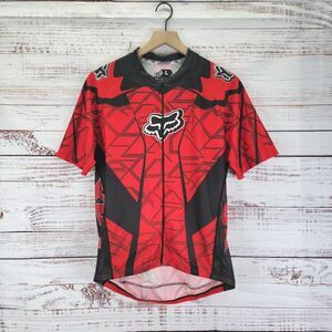 Fox Racing Men’s L Black Red Full Zip Short Sleeve Cycling Jersey EUC